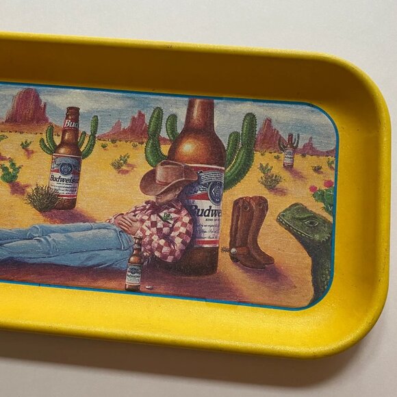 Budweiser Beer Tray Cowboy & Cactus 1996 Vintage Advertisement Barware - Picture 4 of 5